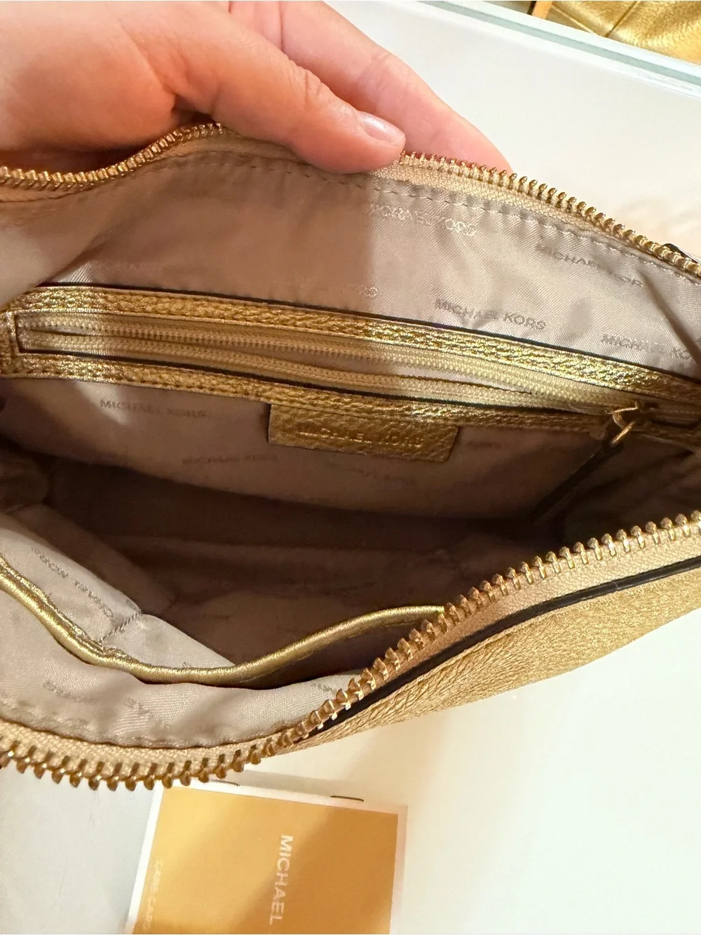 Michael Kors Metallic Gold Leather Shoulder Crossbody Bag